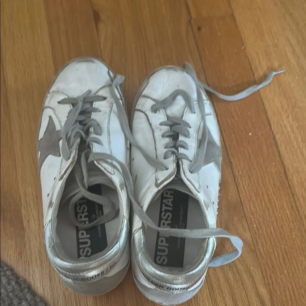 Women's Golden Goose White and Gray Super Star Sneakers - Picture 7 of 9